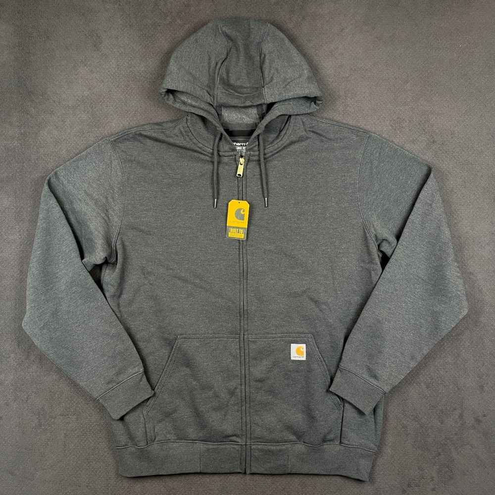 Carhartt Hoodie Mens Large Gray Loose Fit Midweight Full Zip Sweatshirt K122 026